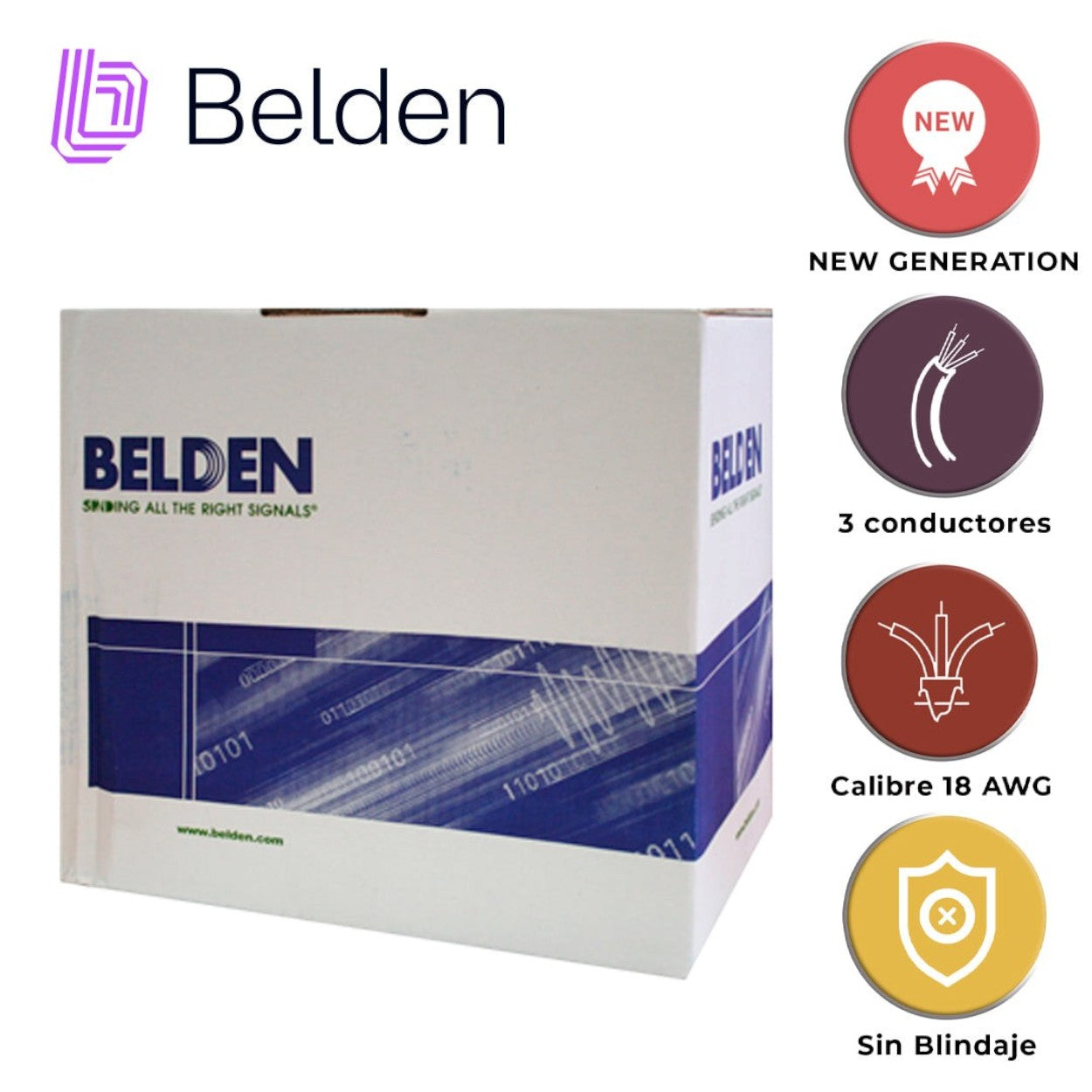 Cable Seguridad y Sonido 305m (1000ft) 3x18 AWG CMR Gris Interior Belden 5301UE 008U1000 - SILYMX