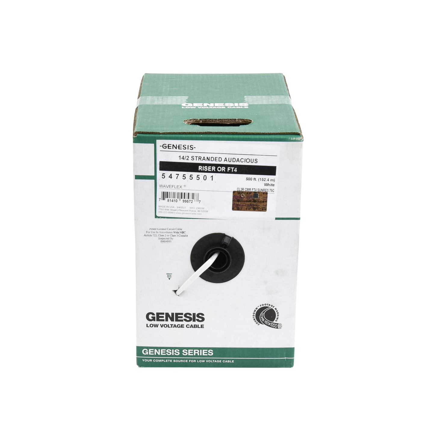 Bobina de 152 Metros (500 Pies) / Cable Audacious / Premium 2 x 14 AWG / Riser / Libre de Oxigeno / Aplicaciones de Audio Profesional GENESIS - Imagen 3