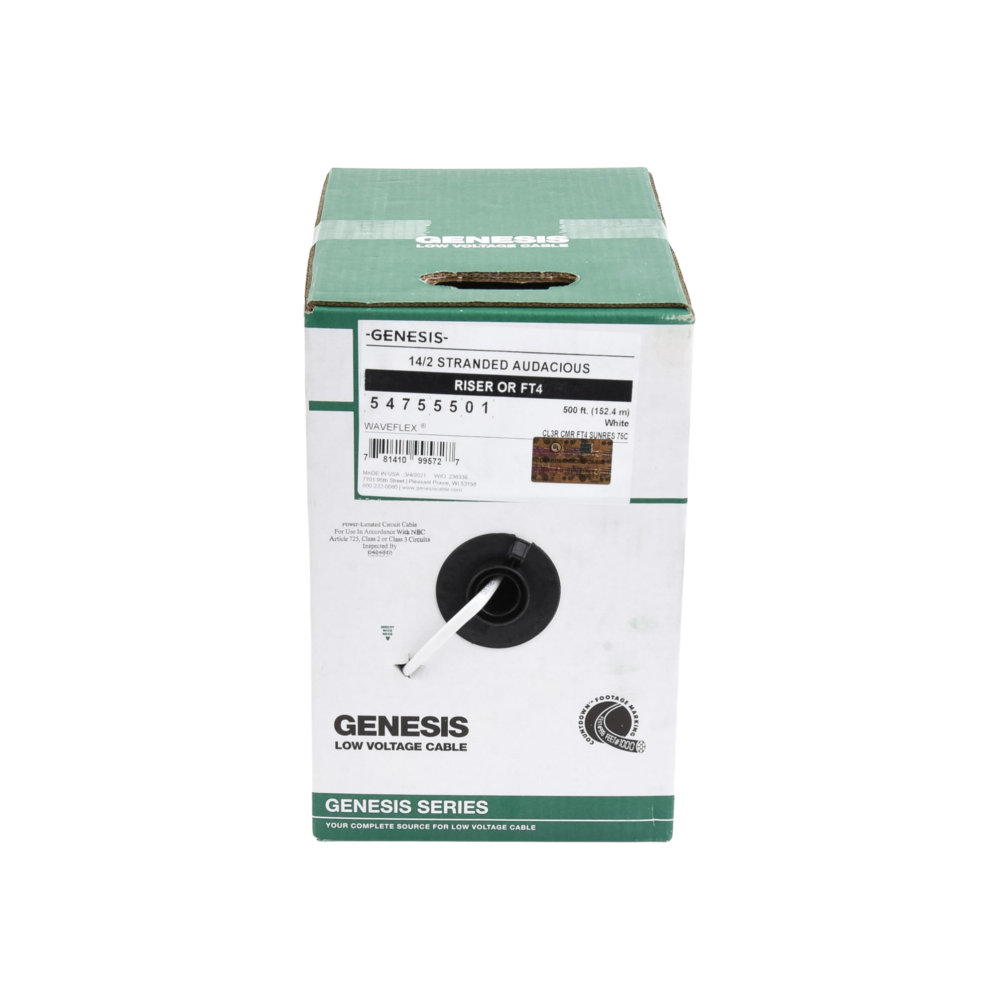 Bobina de 152 Metros (500 Pies) / Cable Audacious / Premium 2 x 14 AWG / Riser / Libre de Oxigeno / Aplicaciones de Audio Profesional GENESIS - Imagen 3