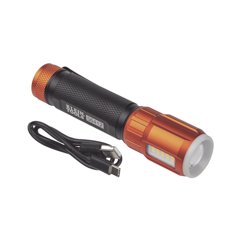 Linterna LED Portátil Recargable 500 Lúmenes con Luz Frontal y Lateral de Trabajo. Lámpara con tapa de Extremo con Imán, USB-C KLEIN TOOLS 56412 - SILYMX
