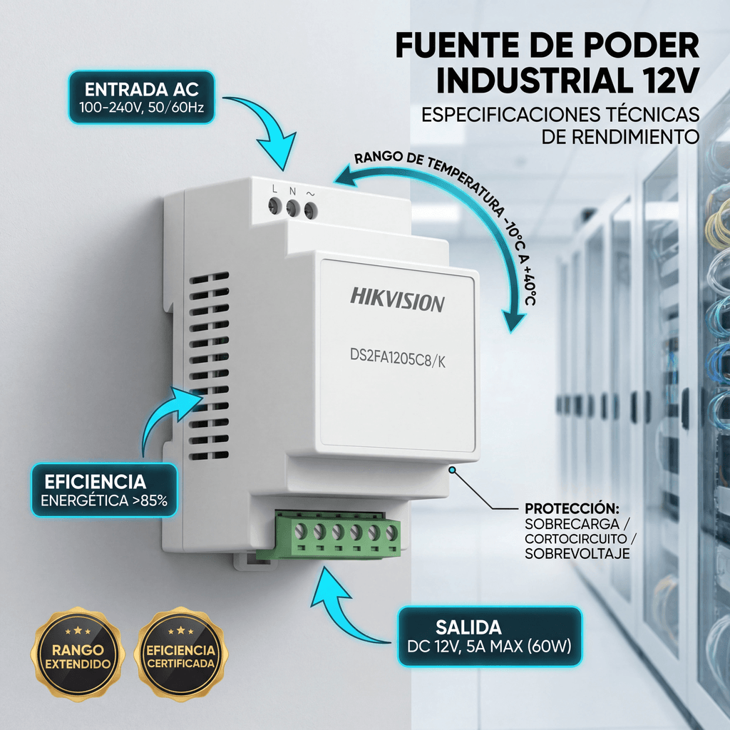 Fuentes de PoderHIKVISIONDS-2FA1205-C8/KFuente de Poder Regulada 12 Vcc 13.5 Vcc 15 Vcc para 8 Cámaras 1 Amp por Salida Voltaje de Entrada 90 - 130 VCA para Largas Distancias DS - 2FA1205 - C8/K - SILYMX