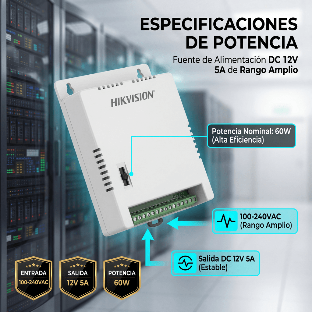 Fuentes de PoderHIKVISIONDS-2FA1205-C8/KFuente de Poder Regulada 12 Vcc 13.5 Vcc 15 Vcc para 8 Cámaras 1 Amp por Salida Voltaje de Entrada 90 - 130 VCA para Largas Distancias DS - 2FA1205 - C8/K - SILYMX
