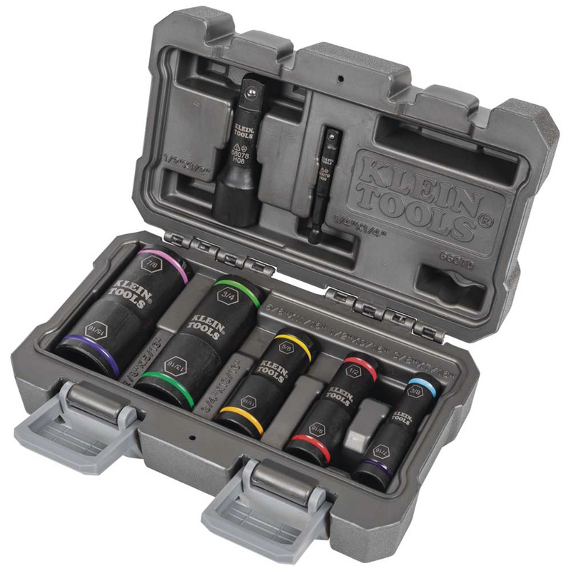 Juego de Dados de Impacto de 7 piezas, Medidas: 3/8 x 7/16'', 1/2 x 9/16'', 5/8 x 11/16'', 3/4 x 13/16'', y 7/8 x 15/16'' KLEIN TOOLS 66070 - SILYMX