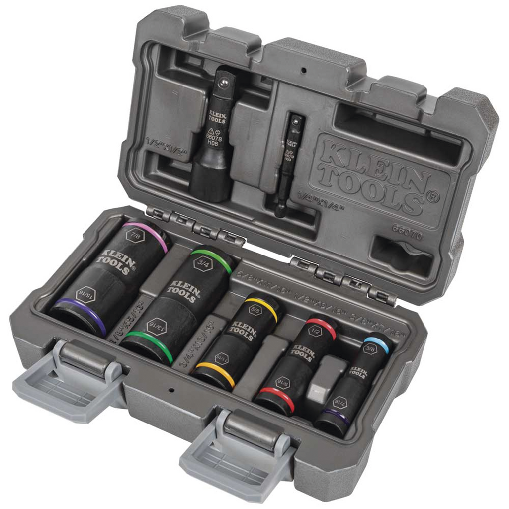 Juego de Dados de Impacto de 7 piezas, Medidas: 3/8 x 7/16'', 1/2 x 9/16'', 5/8 x 11/16'', 3/4 x 13/16'', y 7/8 x 15/16'' KLEIN TOOLS 66070 - SILYMX