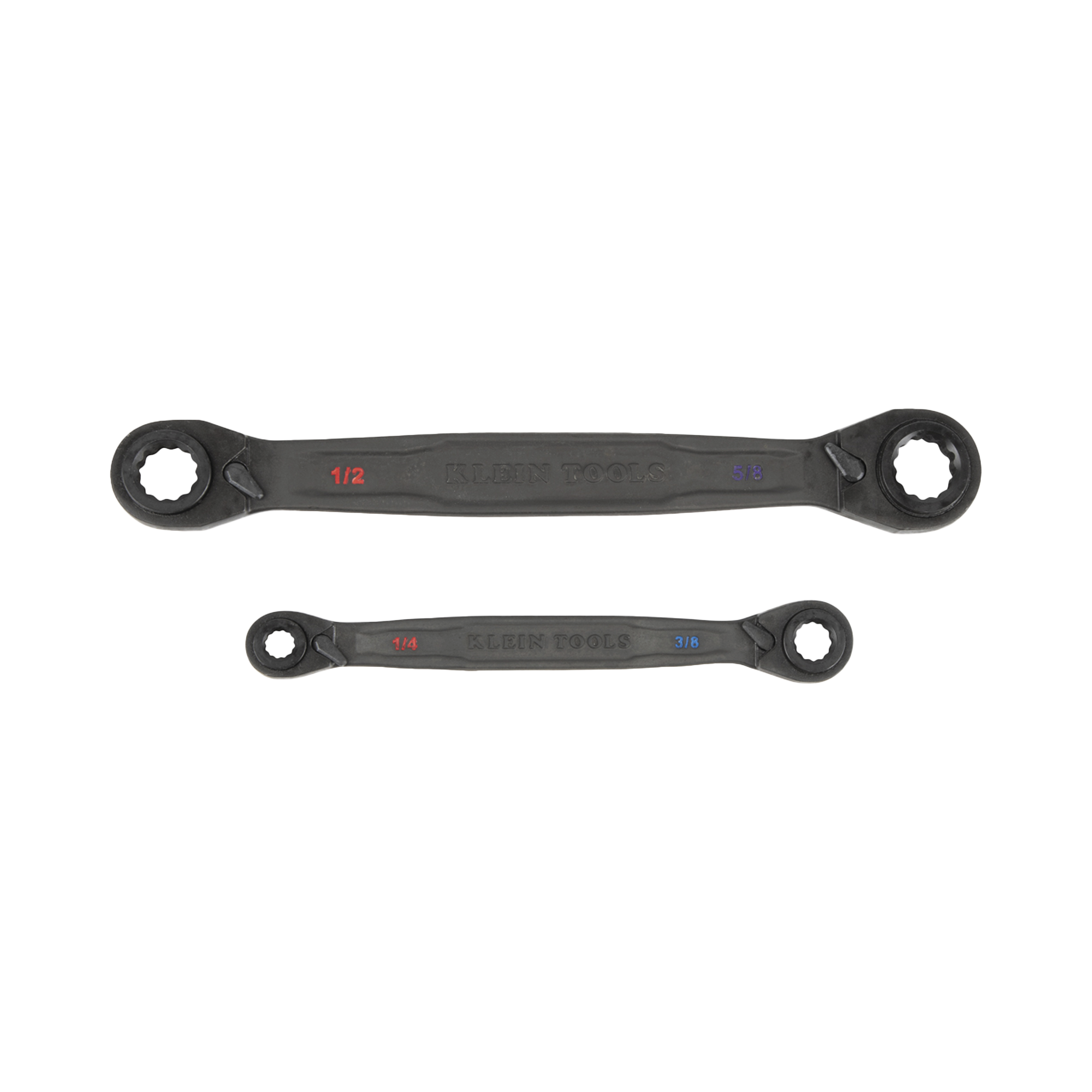 Juego de 2 llaves Estriadas de Matraca 4 en 1 con 8 Medidas Inglesas 1/2-5/8", 3/4-9/16", 1/4-3/8", 7/16-5/16" KLEIN TOOLS 68216 - SILYMX