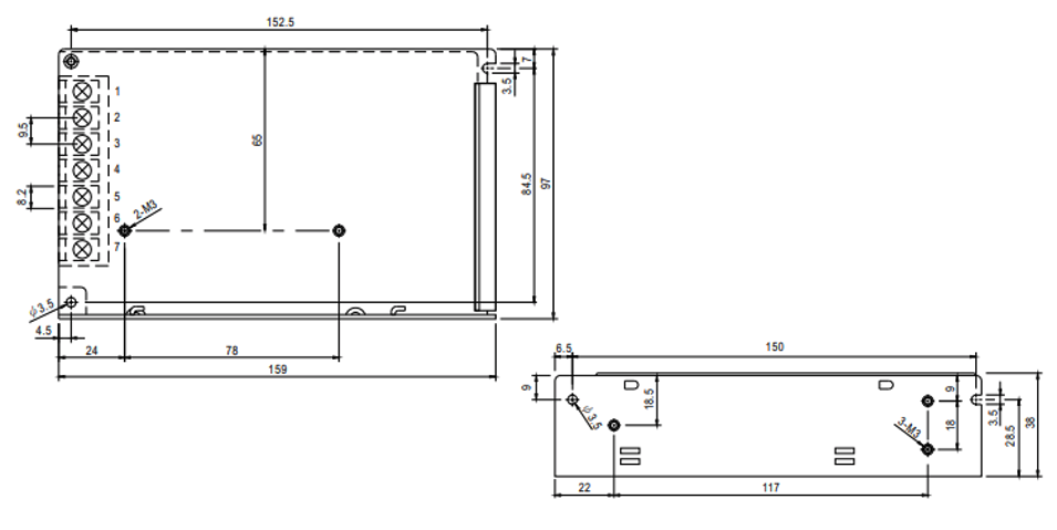 Fuente de Poder Industrial Conmutada MEANWELL 100W de Potencia 24Vcc 4.5A RS-100-24 - SILYMX