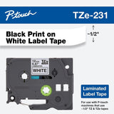 Etiqueta blanca continua laminada Brother TZE231 de 12 mm de ancho x 8 mts de largo Impresión en negro - SILYMX
