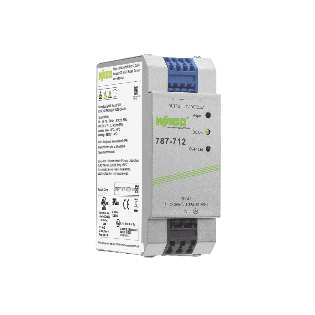 Fuentes de PoderWAGO787-712Fuente de Alimentación WAGO 787 - 712 · 24V DC · 2.5A · 60W · ECO · Carril DIN · CAGE CLAMP® · IP20 - SILYMX