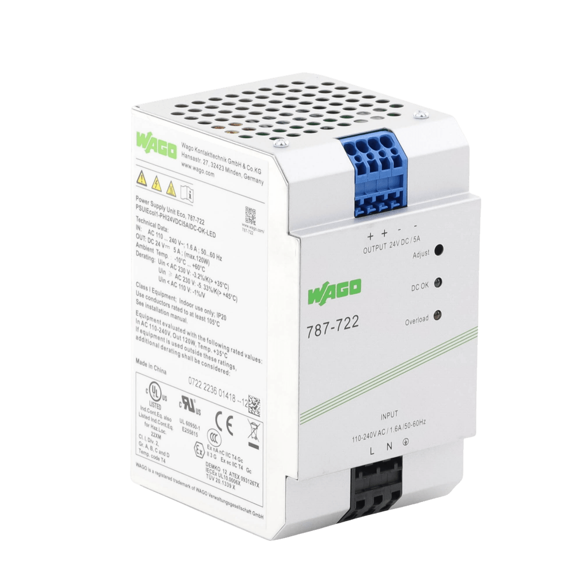 Fuentes de poderWAGO787-722Fuente de Alimentación WAGO 787 - 722 · 24V DC · 5A · 120W · PFC Activo · Carril DIN · CAGE CLAMP® · IP20 - SILYMX