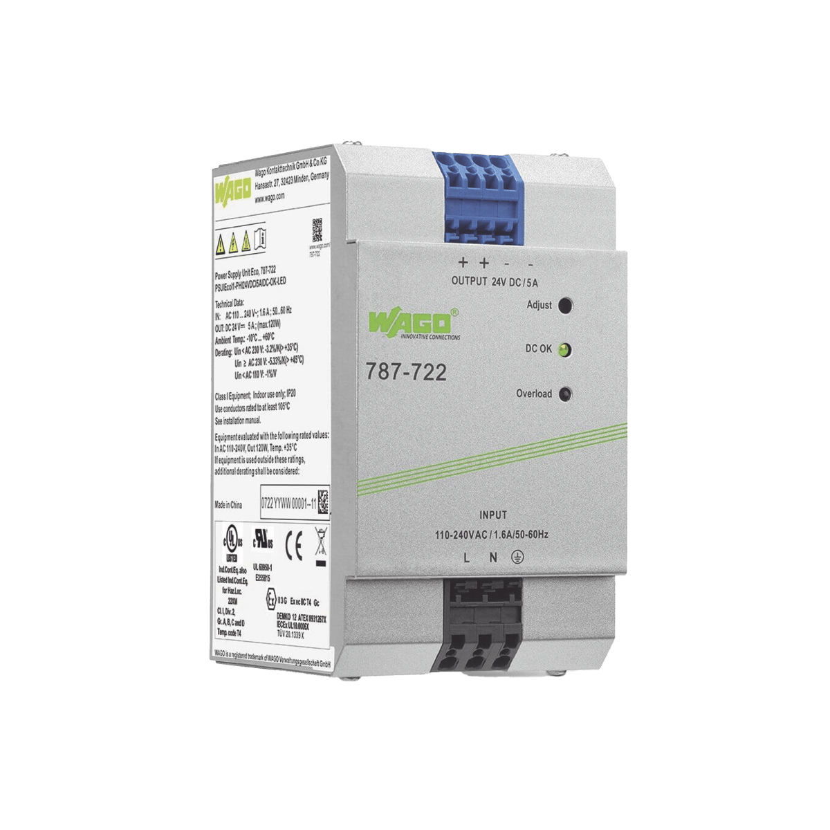 Fuentes de poderWAGO787-722Fuente de Alimentación WAGO 787 - 722 · 24V DC · 5A · 120W · PFC Activo · Carril DIN · CAGE CLAMP® · IP20 - SILYMX