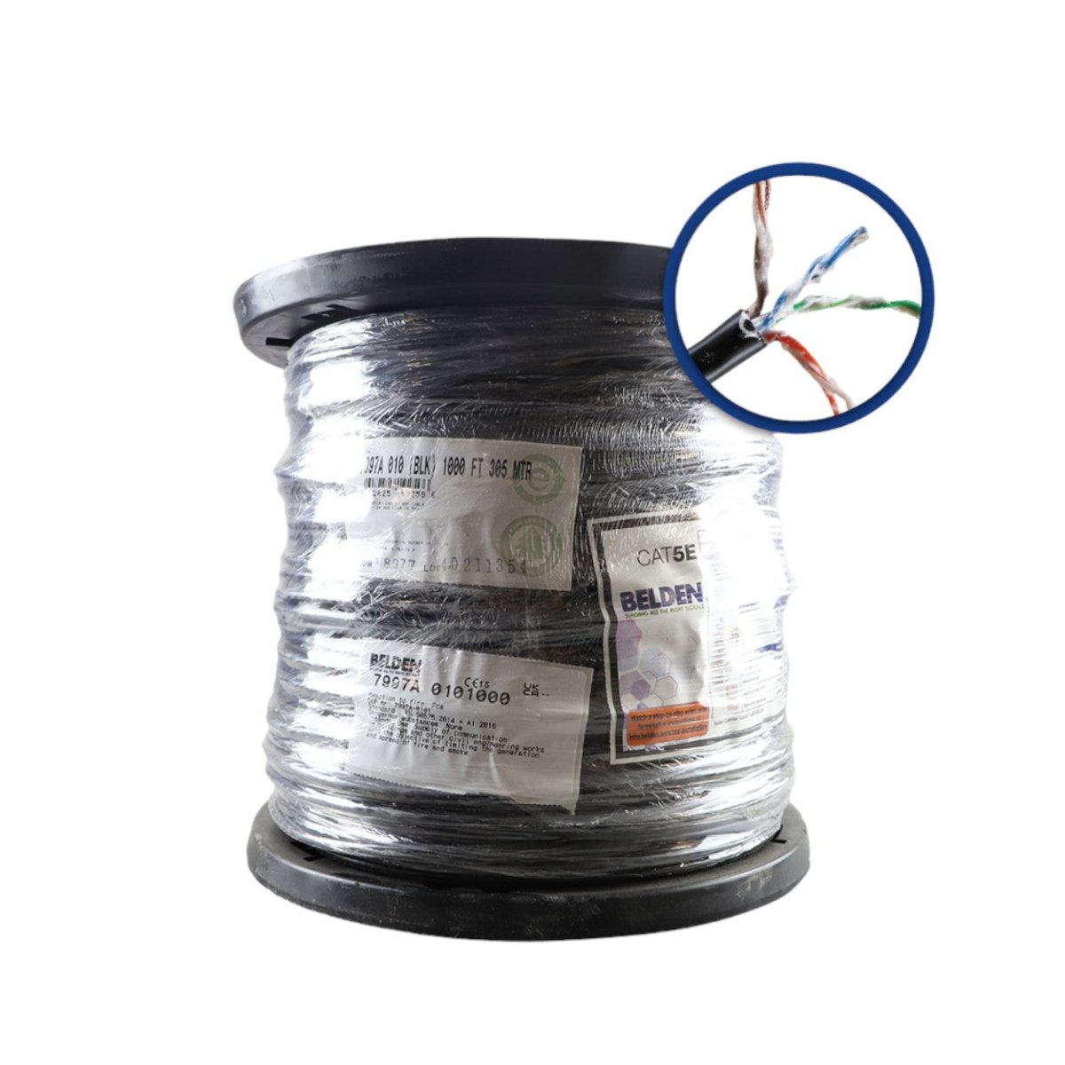 Bobina de Cable Belden Cat5e UTP Planta Externa de 4 Pares 305 Metros Negro 7997A 0101000 - SILYMX