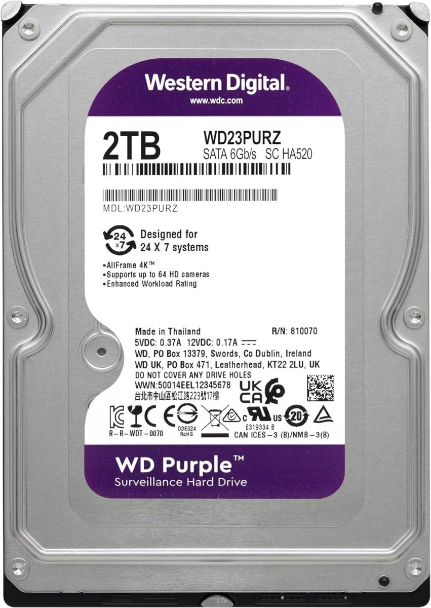 Disco Duro Wetern Digital PURPLE de 2TB 3 AÑOS DE GARANTÍA Para Videovigilancia 5400 RPM WD23PURZ - SILYMX