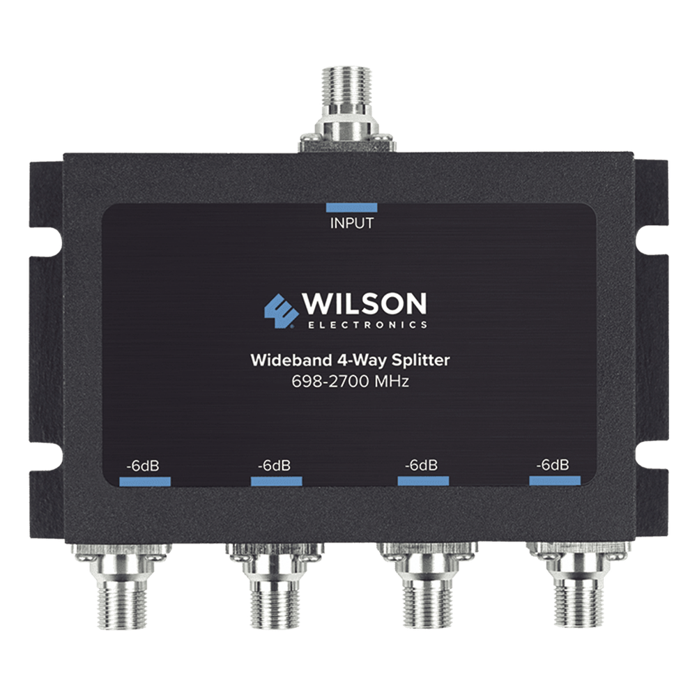 Divisor de potencia de 4 vías para la distribución de señal a dos antenas de servicio | 6 dB de pérdida por puerto | Conectores F hembra WILSONPRO / WEBOOST - Imagen 1