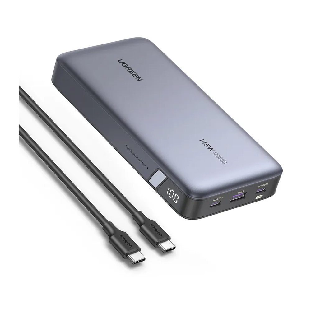 Power Bank de 25000mAh 3 Salidas 145W USB-A + 2 USB-C Carcasa Ignifuga Gris Cable USB de 50cm Carga tu Laptop 90597A