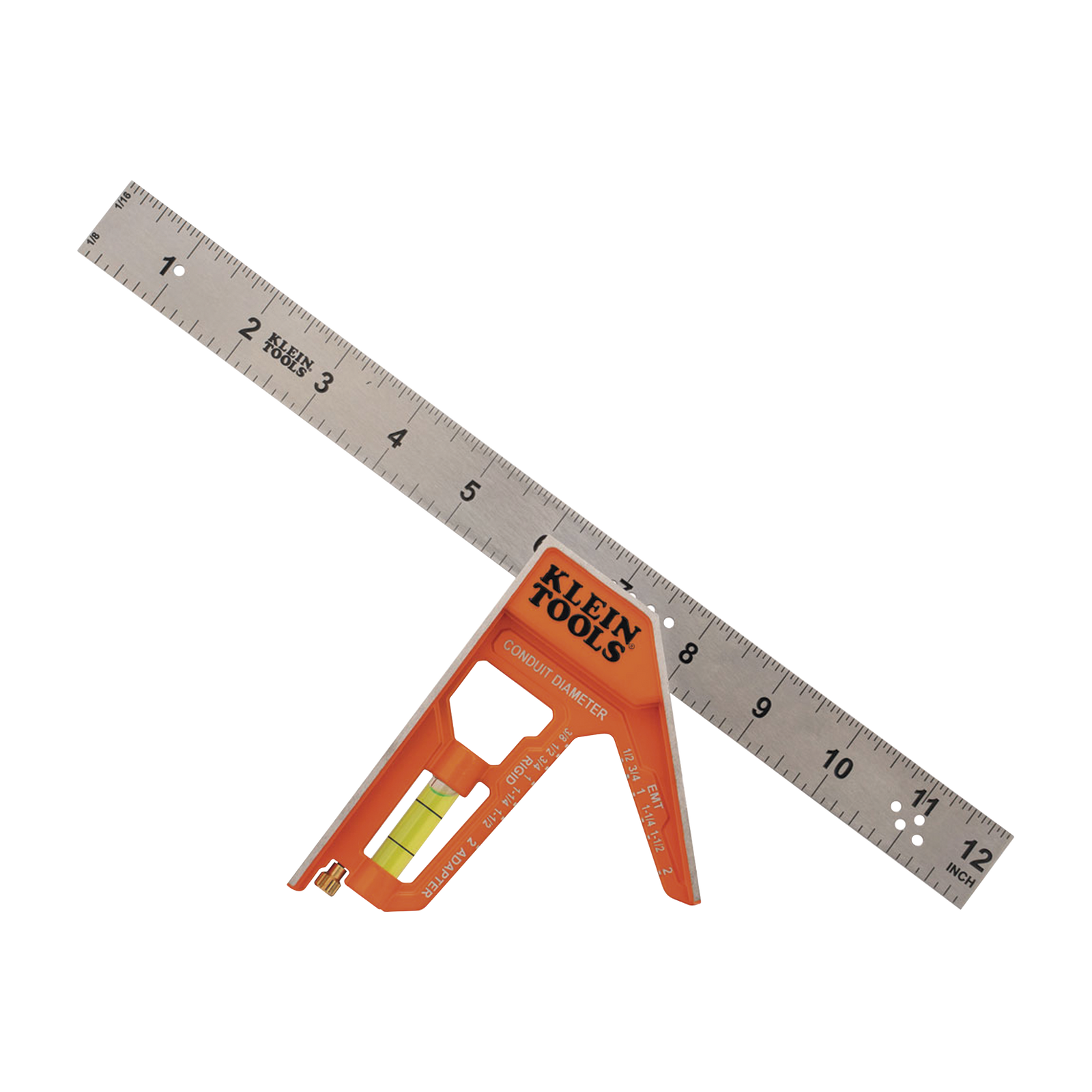 Escuadra Especial de 12 Pulgadas, con Bordes de 45° y 90° y Regla Magnética. Ranura en V para Diámetro de Tubo Conduit KLEIN TOOLS 935CSEL - SILYMX