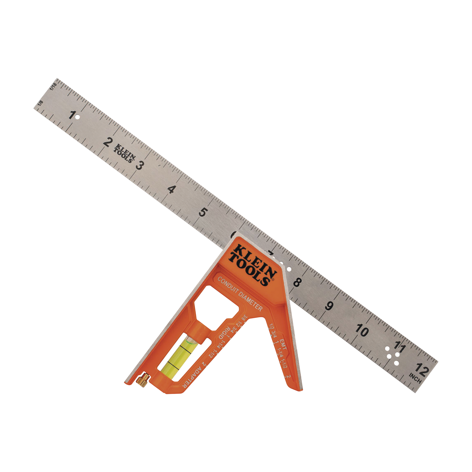 Escuadra Especial de 12 Pulgadas, con Bordes de 45° y 90° y Regla Magnética. Ranura en V para Diámetro de Tubo Conduit KLEIN TOOLS 935CSEL - SILYMX