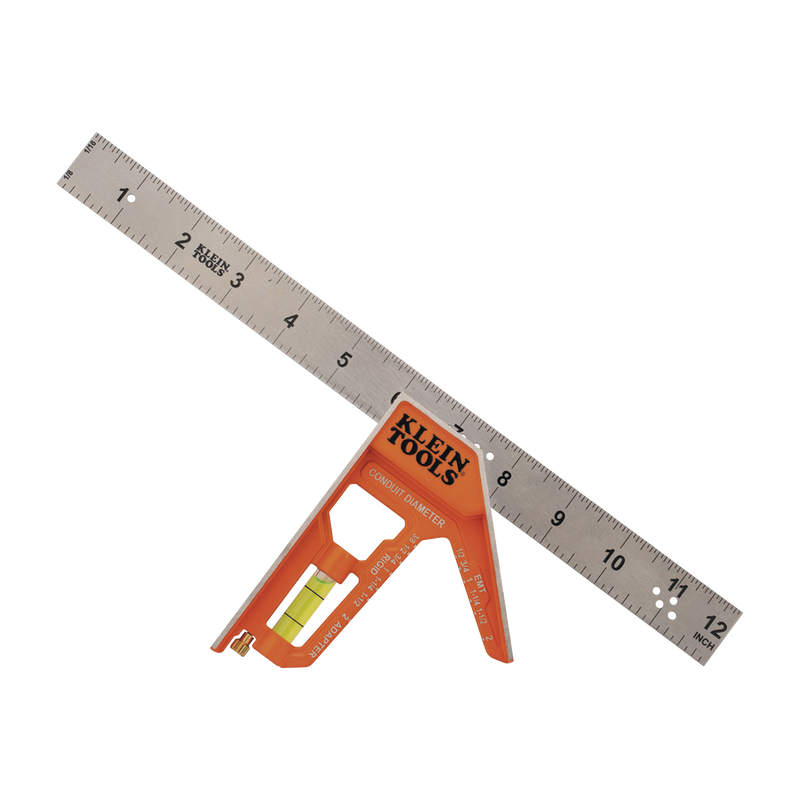 Escuadra Especial de 12 Pulgadas, con Bordes de 45° y 90° y Regla Magnética. Ranura en V para Diámetro de Tubo Conduit KLEIN TOOLS 935CSEL - SILYMX