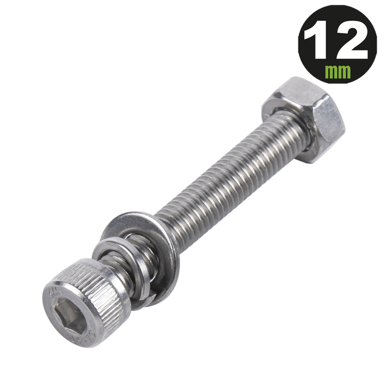 1 Tornillo Allen Milimétrico de Acero Inoxidable M8-1.25 x 12/ Con 1 Tuerca 1 Arandela de Presión y 1 Plana Para Montajes de Módulos Foto Voltaicos 950-5080-124 - SILYMX