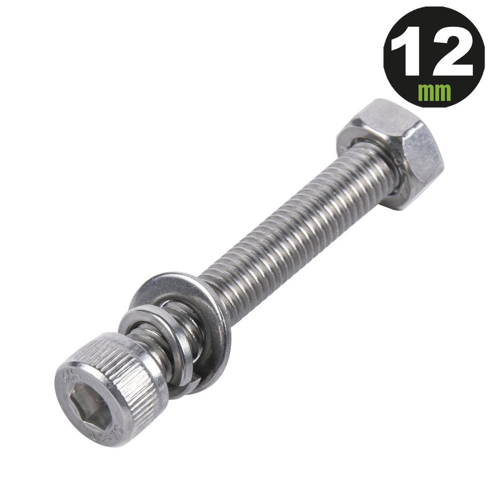 1 Tornillo Allen Milimétrico de Acero Inoxidable M8-1.25 x 12/ Con 1 Tuerca 1 Arandela de Presión y 1 Plana Para Montajes de Módulos Foto Voltaicos 950-5080-124 - SILYMX
