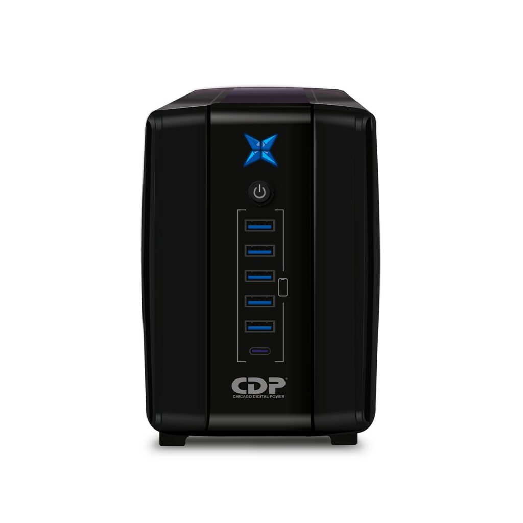 UPS Interactivo de 1000 VA y 500W con 8 terminales de salida: 4 con respaldo 4 con supresión de picos y 5 puertos USB y 1 USB-C R-UPR1008
