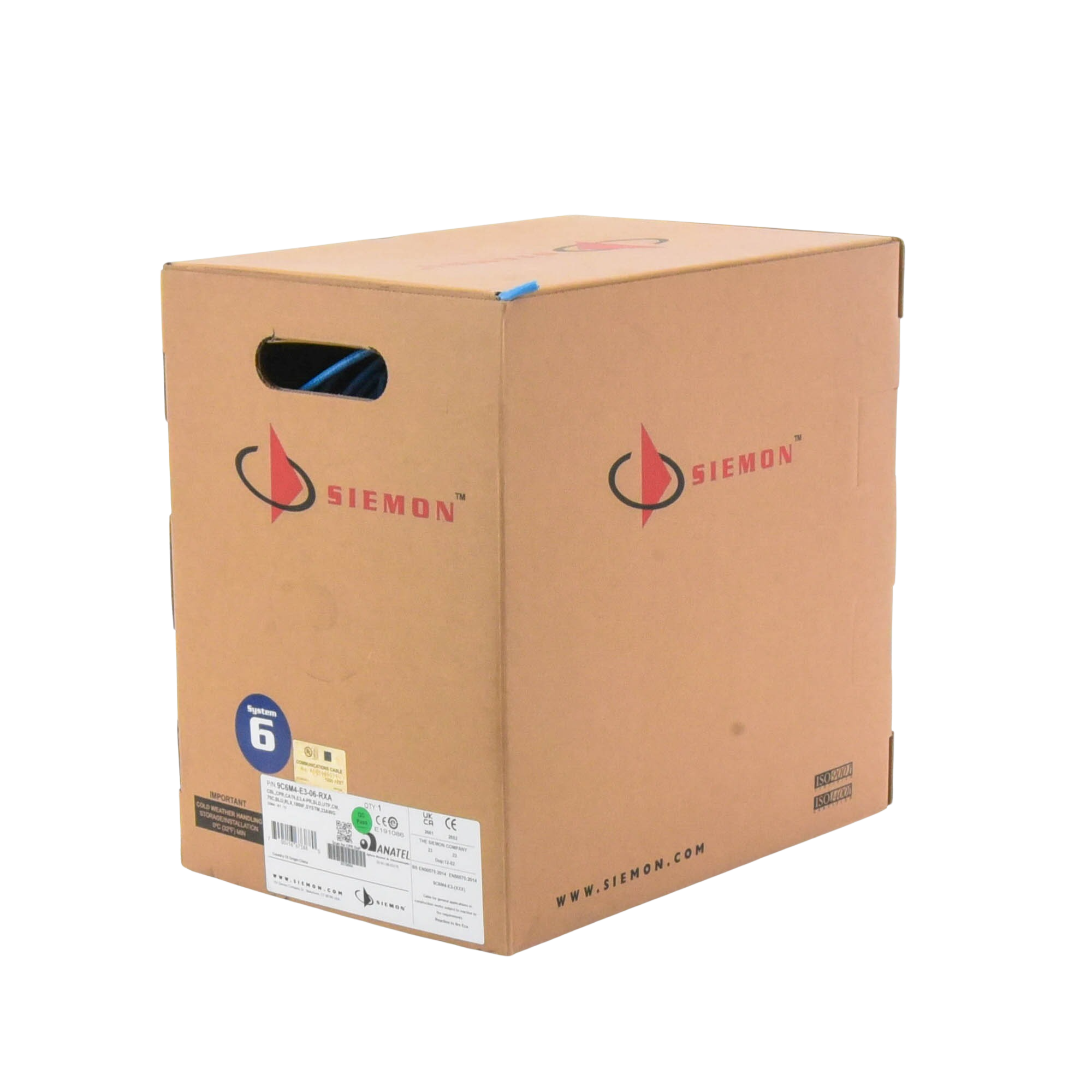 Bobina de Cable UTP Reelex, de 4 pares, Alto Desempeño Cat6, PVC (CM), Color Azul, 23 AWG, 305m SIEMON - Imagen 1