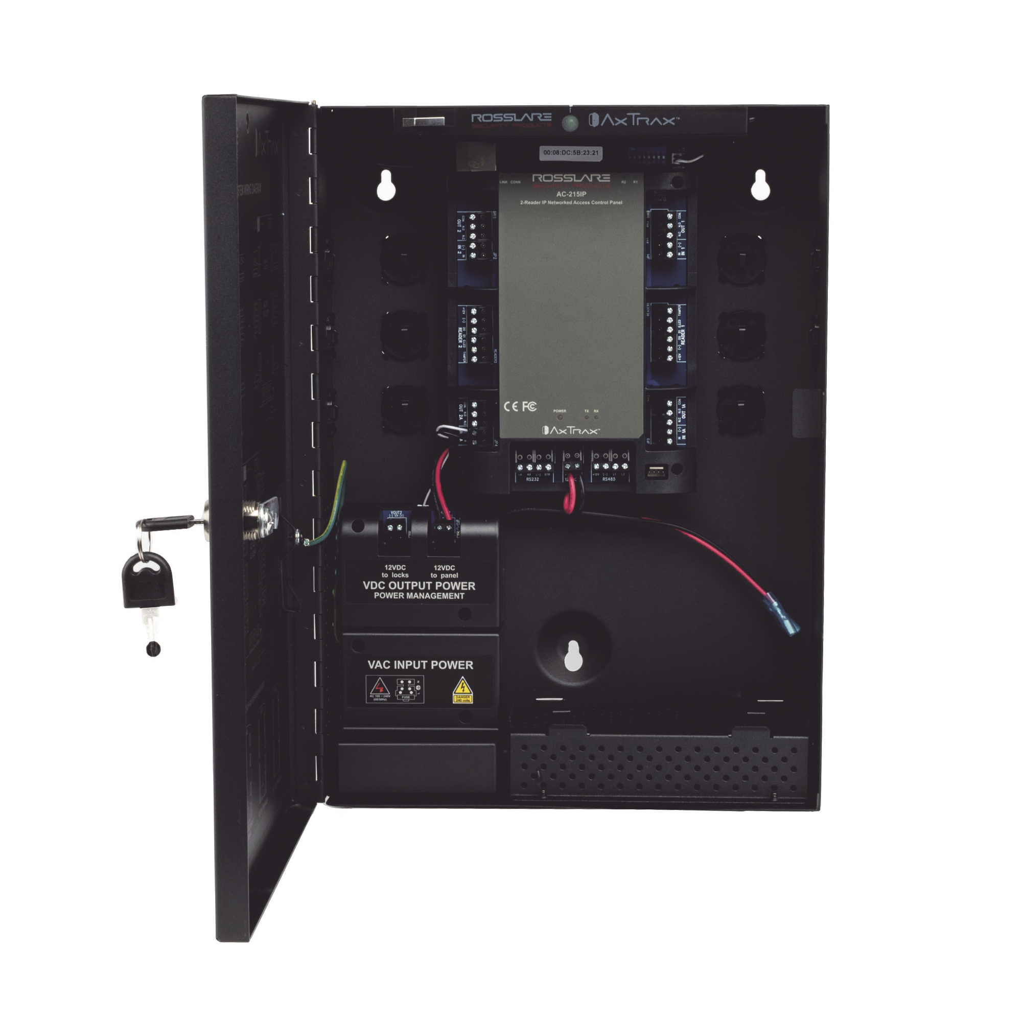 Controlador de Acceso para 2 Lectoras 30,000 Tarjetas 20,000 Eventos Incluye Gabinete y Fuente de Alimentación Rosslare AC-215IP-BU