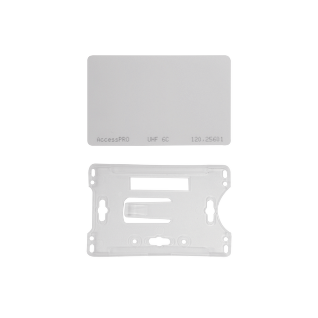 100 Kits de Kit de Tag UHF tipo Tarjeta para lectoras de largo alcance 900 MHZ EPC GEN 2ISO 18000 6C No imprimible Incluye porta tarjeta ACCESS-CARD-EPC-K