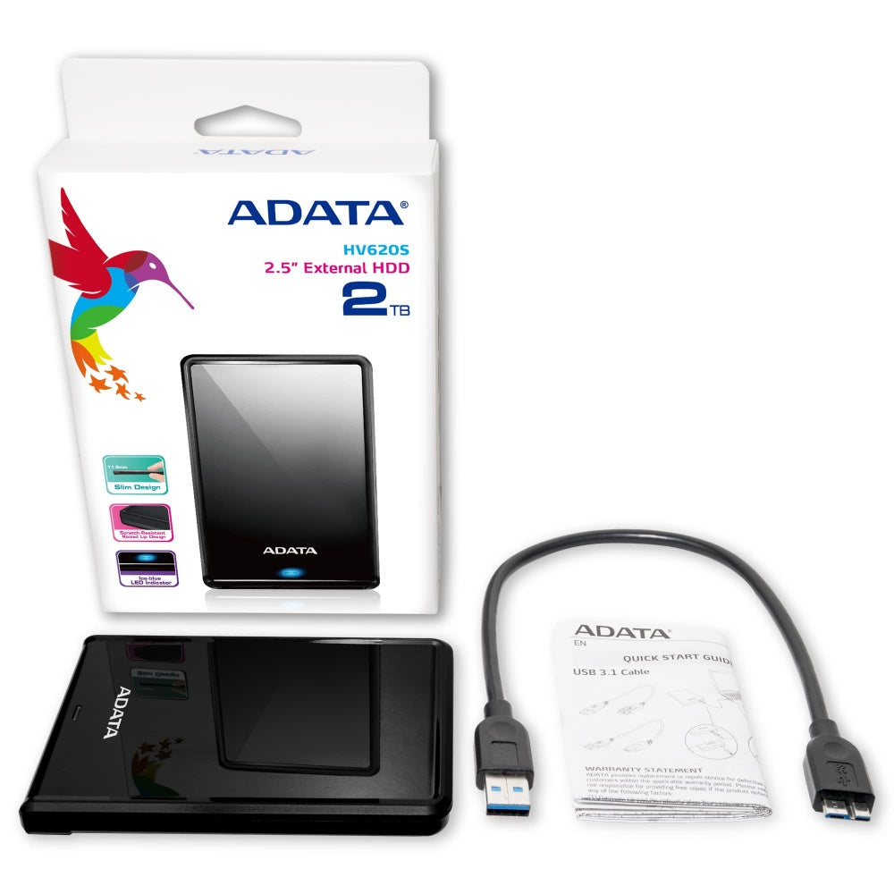 Disco Duro Externo ADATA 2 TB USB 3.2 2.5 pulgadas Negro AHV620S-2TU31-CBK - SILYMX