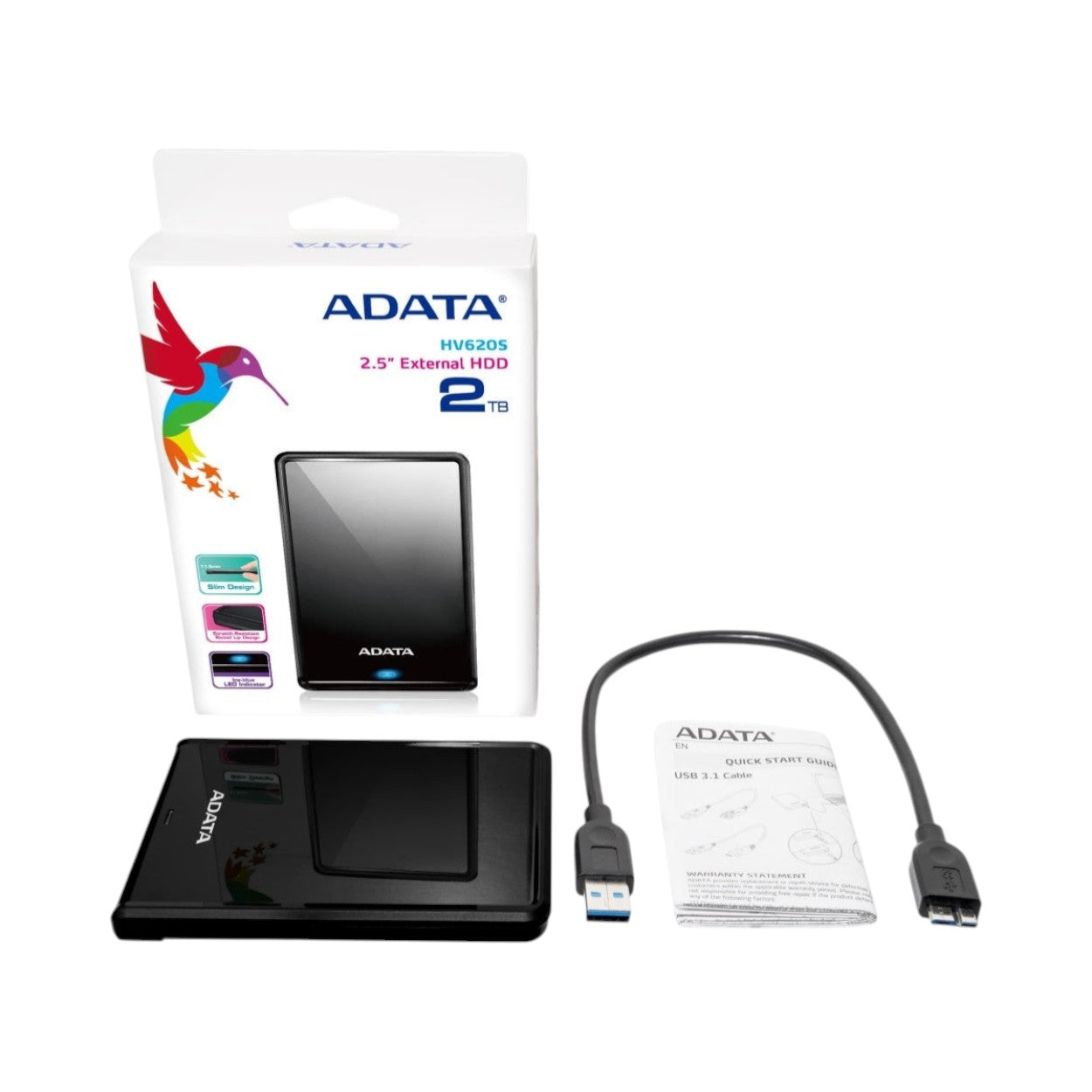 Disco Duro Externo ADATA 2 TB USB 3.2 2.5 pulgadas Negro AHV620S-2TU31-CBK - SILYMX