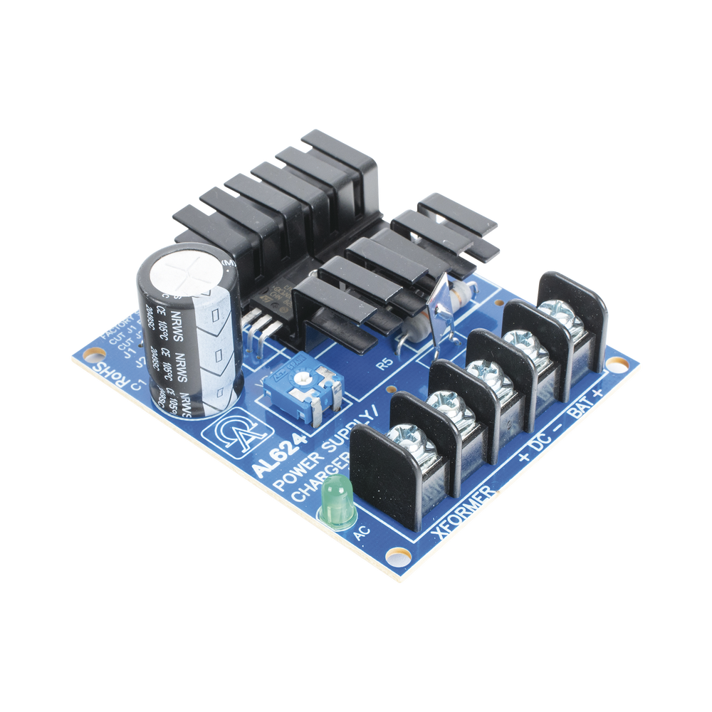 Fuente tipo tarjeta Altronix 6 o 12 o 24 Vcc @ 1.2 A o 0.75 A  1 salida requiere transformador capacidad de respaldo Batería no incluida AL-624 - SILYMX