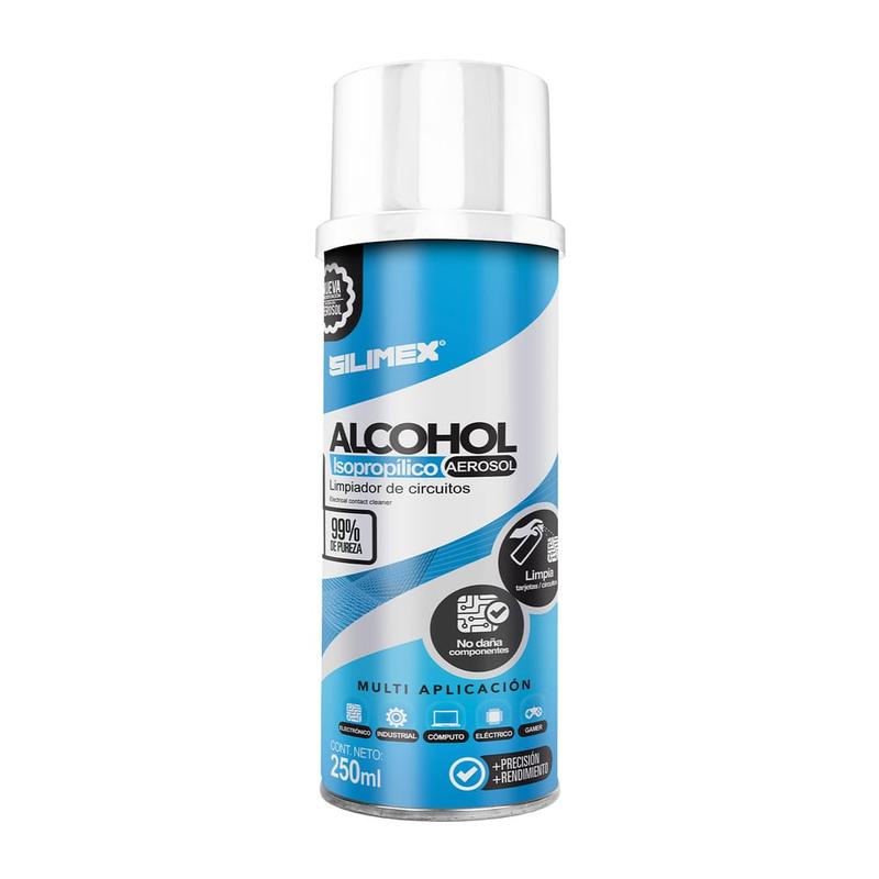 Alcohol Isopropílico en Aerosol Silimex 250 ml | Limpieza Profesional de Electrónica | Remueve Grasa y Polvo - SILYMX