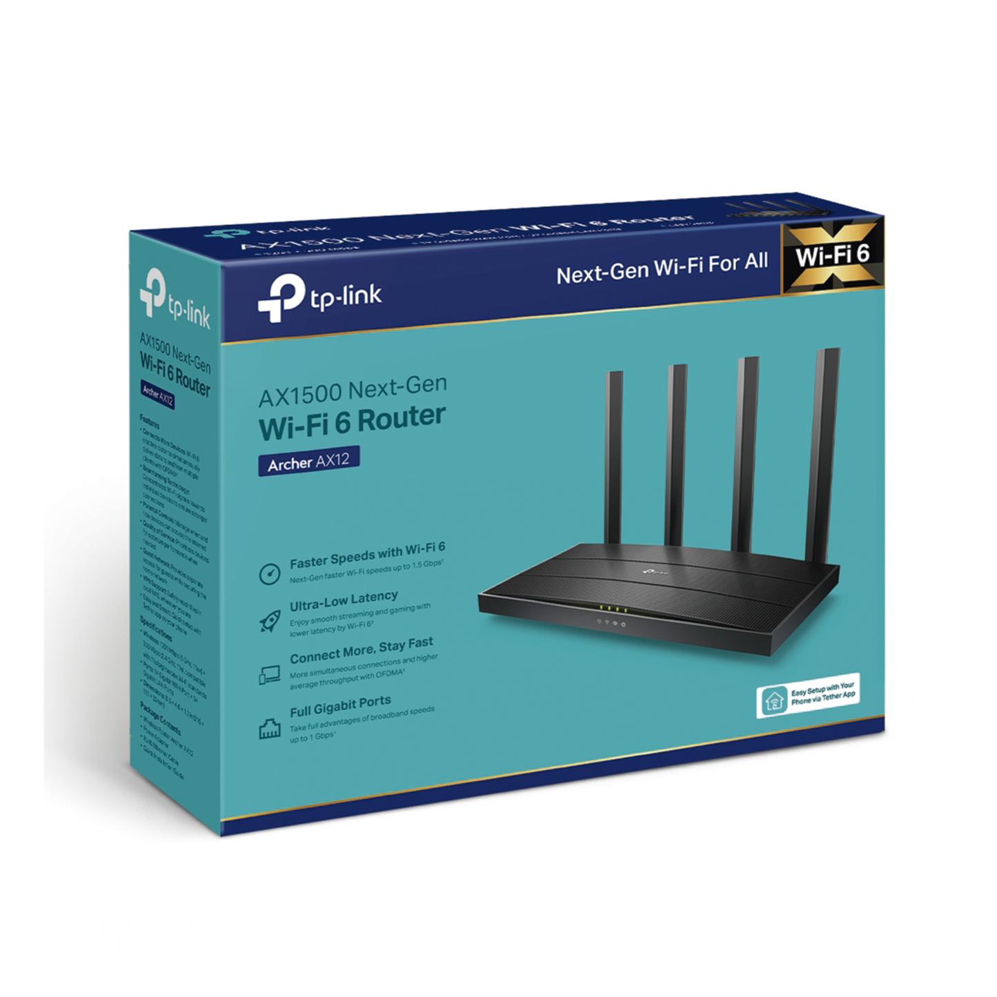 Router TP-LINK Archer AX12 WiFi 6 AX1500 · OneMesh · MU-MIMO 2x2 · OFDMA · 1 WAN + 3 LAN Gigabit · 4 Antenas - SILYMX