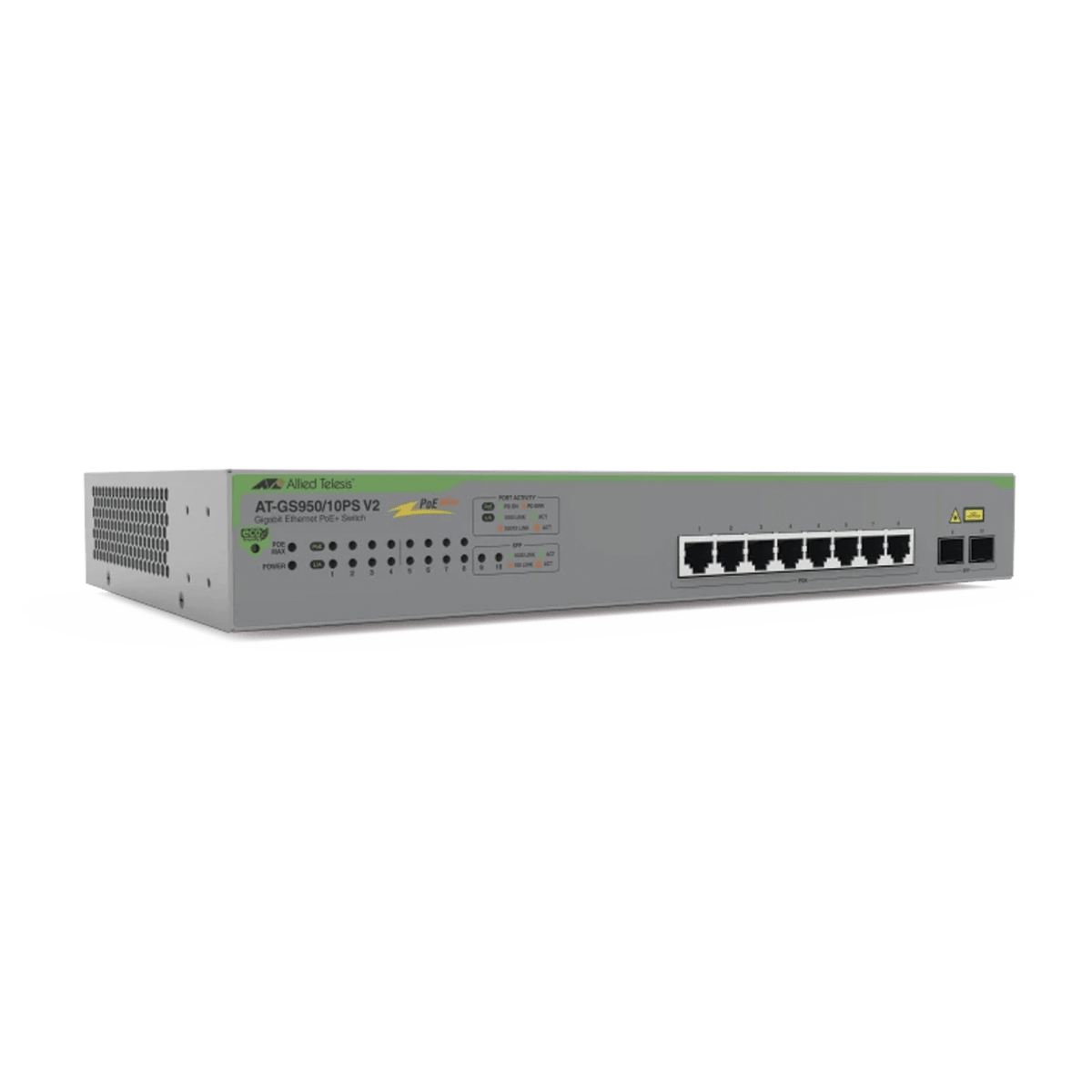 Switches PoEALLIED TELESISAT-GS950/10PS-V2-10Switch Administrable WebSmart 10 Puertos Gigabit PoE+ 75W 2 SFP Allied Telesis AT - GS950/10PS - V2 - 10 - SILYMX