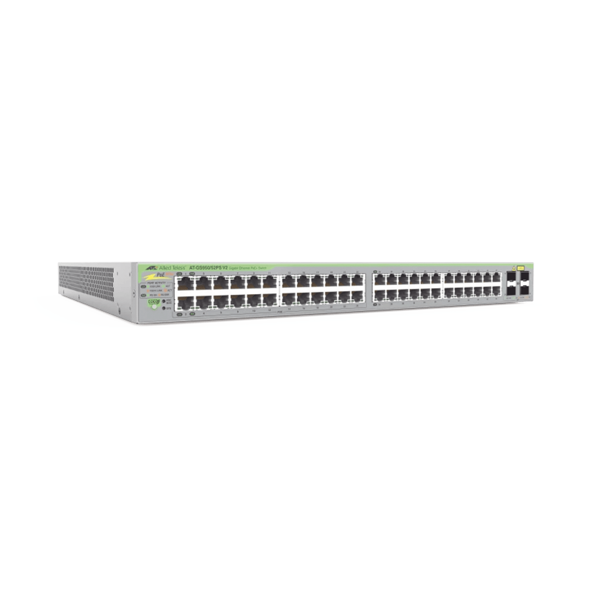 Switches PoEALLIED TELESISAT-GS950/52PS-V2-10Switch Administrable WebSmart 48 Puertos Totales 24 PoE+ Gigabit 4 SFP Allied Telesis AT - GS950/52PS - V2 - 10 - SILYMX
