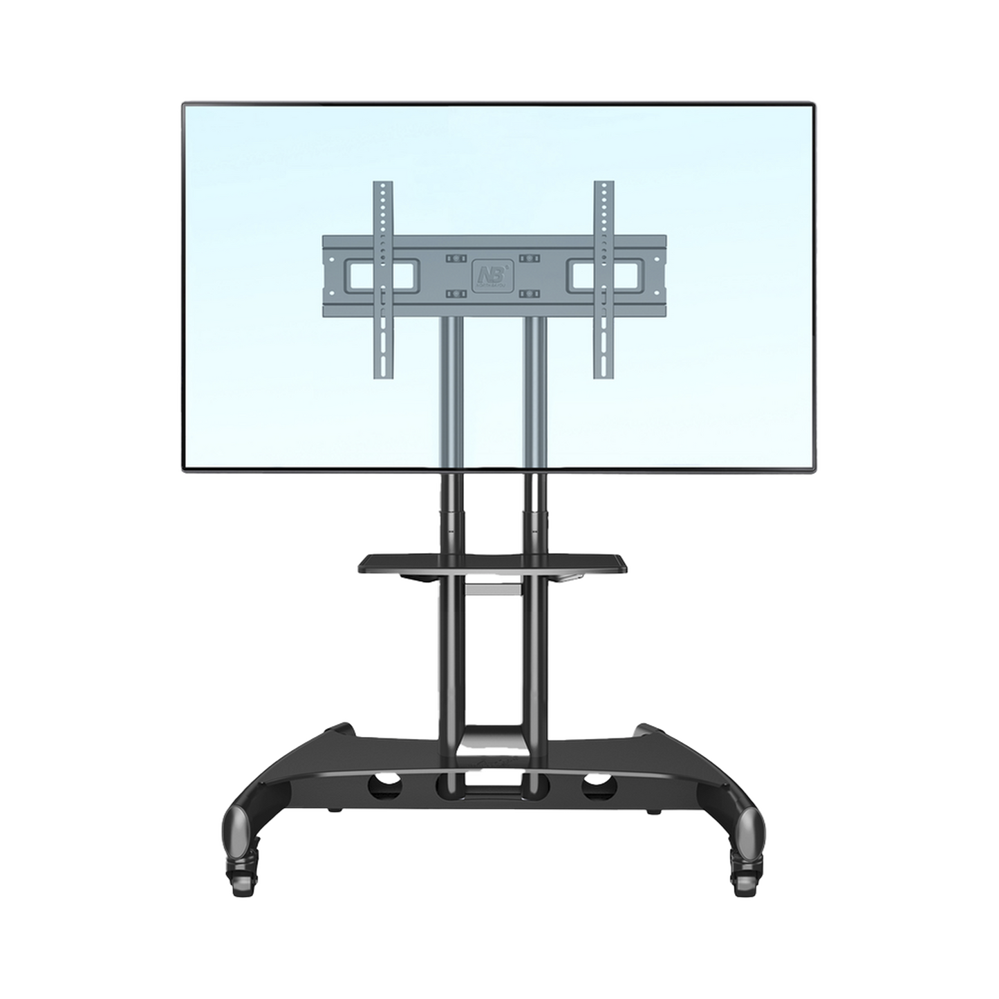 Soporte Móvil para Pantalla / 32" a 75" / Carga 45.5 kg (100 lbs) / VESA 200x200 a 600x400 mm / Altura Ajustable 1120-1520 mm (3.67 a 4.99 ft) / Base para Accesorios / 4 Ruedas 360°