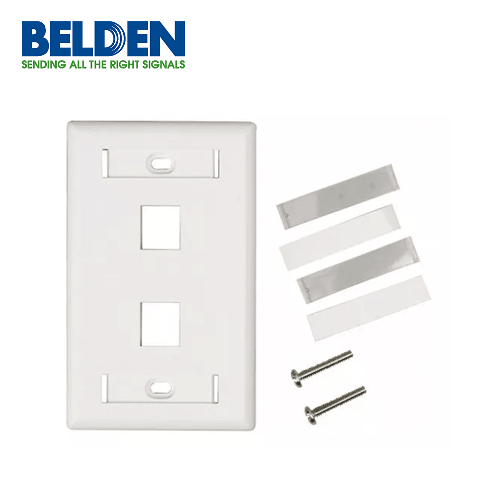 Placa De Pared Faceplate Belden Clasica 2 Puertos Modulo KeyConnect Etiquetable Color Blanco AX102655 - SILYMX