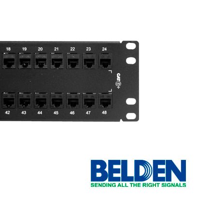 Panel de Parcheo Belden Cat6+ Categoría 6 KeyConnect 2U 48 Puertos Totalmente cargado Color Negro AX103255 - SILYMX