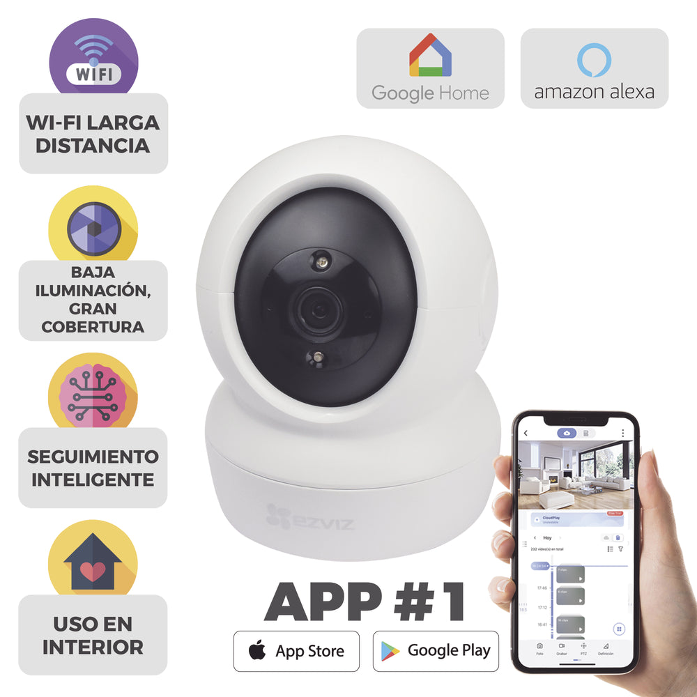 Mini Cámara IP PT 2 Megapíxel  Wi-Fi  Seguimiento Inteligente  Audio de Dos Vías  Notificación Push  Ranura para Memoria Uso en Interior C6N - SILYMX