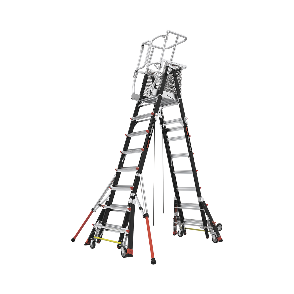 Escalera de Fibra de Vidrio con Jaula de 8'-14' 2.44 - 4.27 m. Con Ajuste en Ruedas RATCHET Leveler  CAGE8FTR - SILYMX