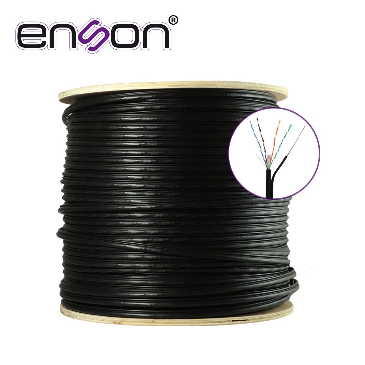Bobina de Cable UTP Aereo Cat6 Enson 23 Awg 100% Cobre Uso Exterior Figura8 1000 Pies 305 Metros Planta Externa Negro 43164b305 - SILYMX