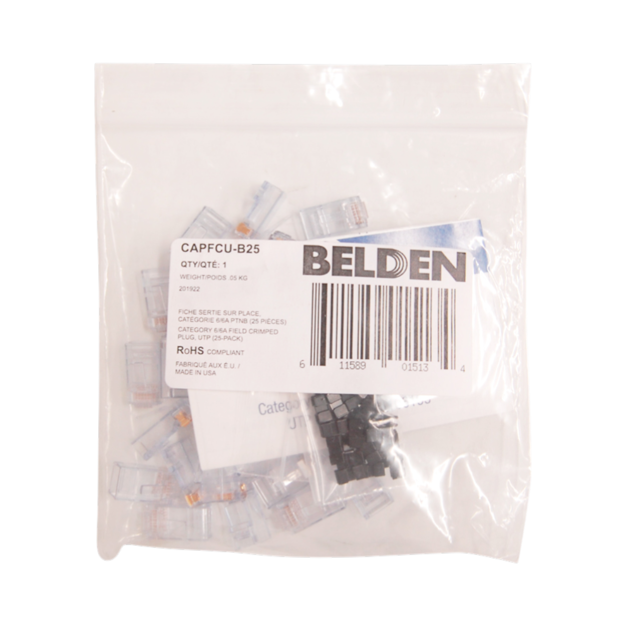 Plug RJ45 UTP Cat6 / Cat6A Belden CAPFCU-B25 Transparente (Paquete 25 Piezas) - SILYMX