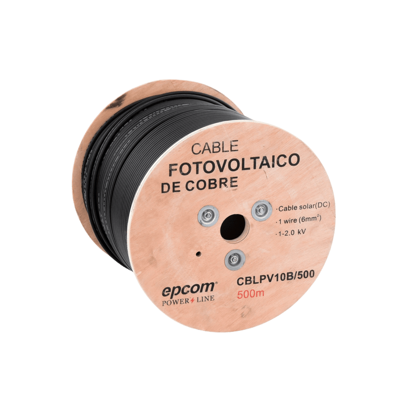 Carrete de Cable Fotovoltaico 6mm² 10AWG Negro 500 MetrosCOBRE 2000 Vcc CBL-PV-10B/500 - SILYMX