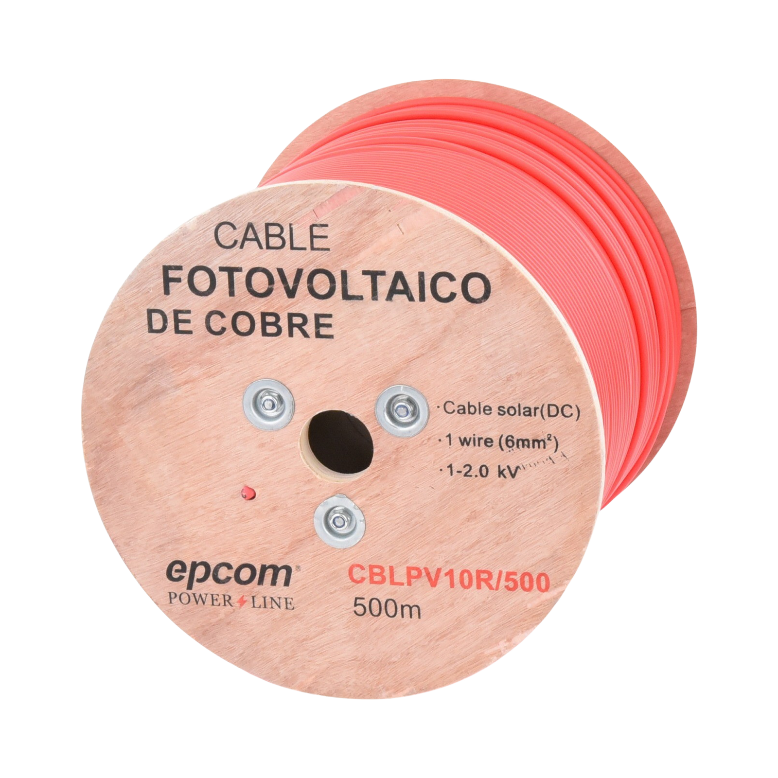 Carrete de 500 Metros Cable Fotovoltaico Rojo  Material COBRE 6mm² (10AWG) 2000 Vcc EPCOM POWERLINE CBL-PV-10R/500 - SILYMX