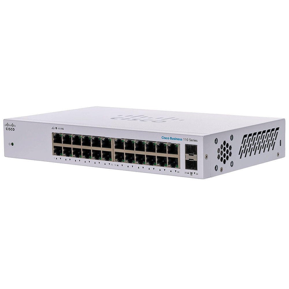 Switch Cisco Gigabit Ethernet Business 110, 24 Puertos 10/100/1000Mbps + 2 Puertos SFP 48 Gbit/s 8000 Entradas No Administrable CBS110-24T-NA - SILYMX