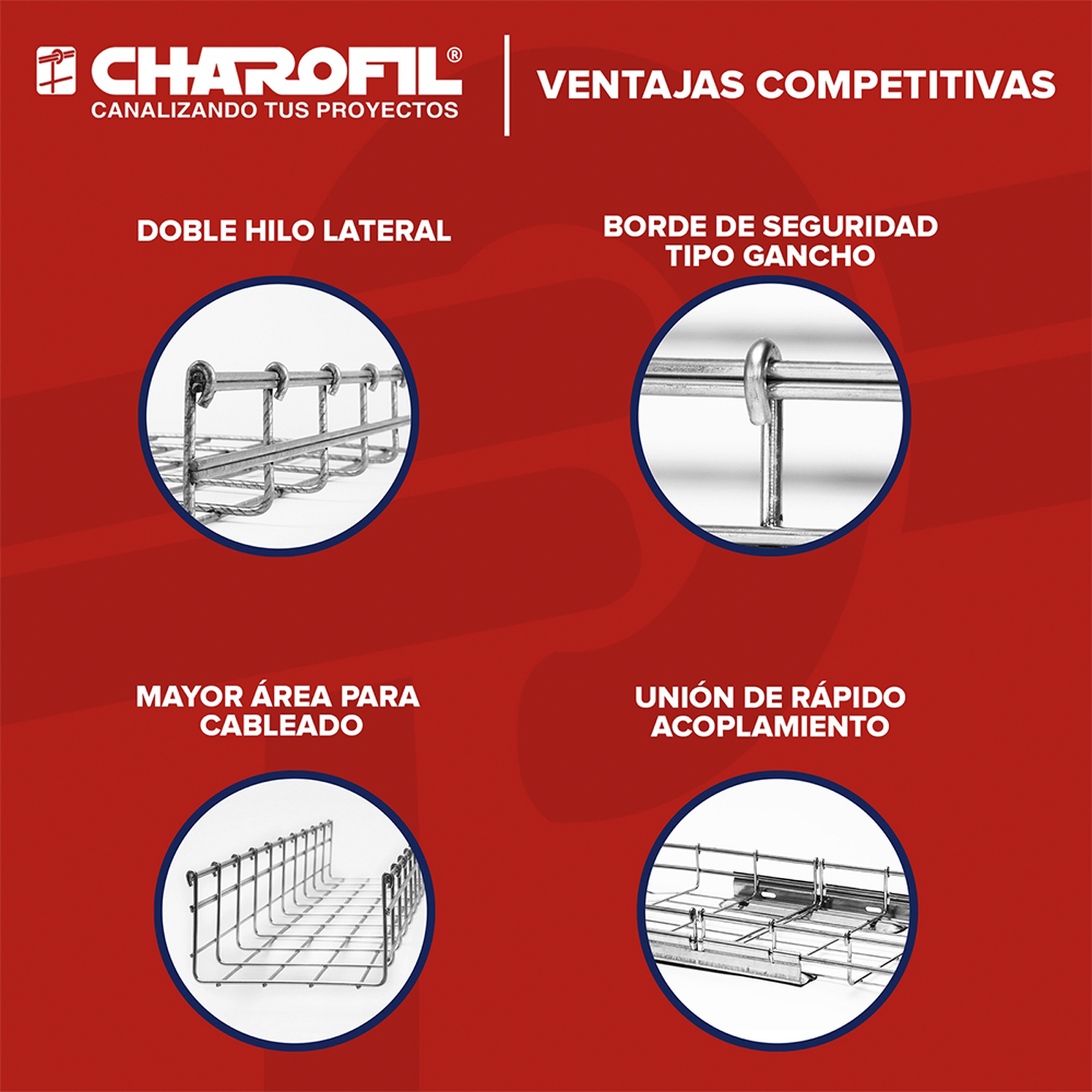 Charola Bimetálica Tipo Malla 54/100 mm, Ideal Para Utilizarse al Exterior o Zonas Húmedas, Hasta 86 Cables Cat6, Tramo de 3 Metros - SILYMX