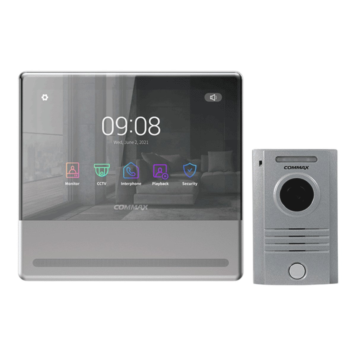 Paquete de monitor Wifi para videoportero  App Commax Hey Call Android & iOS  Conexión a 4 hilos con frente de calle Micro SD CMV-70MX + DRC-40K - SILYMX