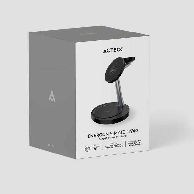 Accesorios ElectricosActeckAC-937139Cargador Inalámbrico Acteck Energon S - Mate CI740 | 15W, USB - C, 3 en 1, Compatible iPhone, Apple Watch y AirPods - SILYMX