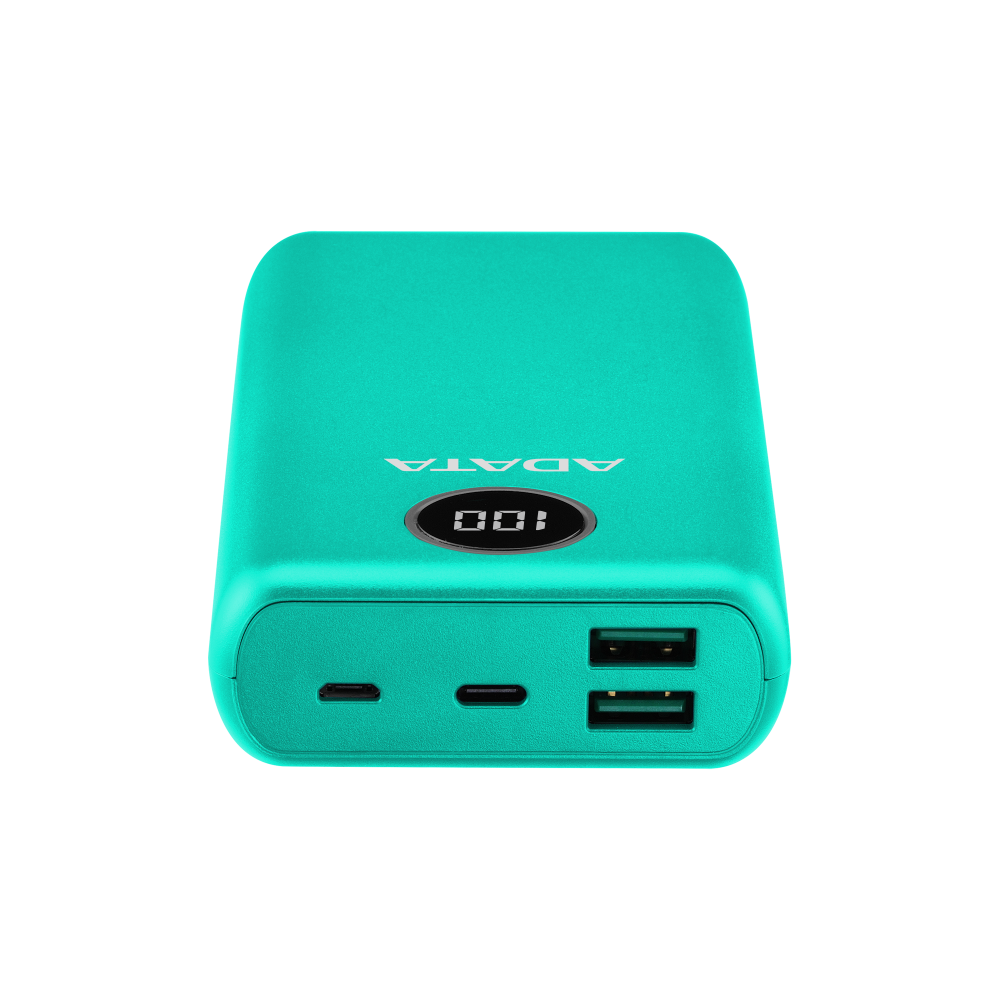 PowerBank ADATA P20000QCD 20,000 mAh, QC 3.0 & USB PD 3.0, LCD, 2×USB-A + 1×USB-C – Verde