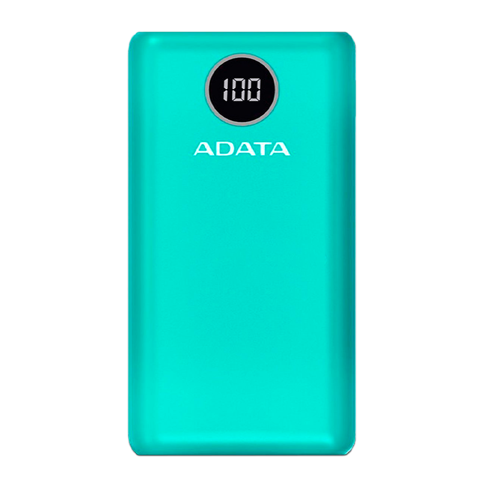 PowerBank ADATA P20000QCD 20,000 mAh, QC 3.0 & USB PD 3.0, LCD, 2×USB-A + 1×USB-C – Verde