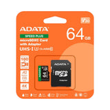 MicroSD ADATA SPEED PLUS 64GB · UHS-I U3 · V30 · Clase 10 · A2 · 180/160 MB/s · UD64GUI3V30A2SP-RA1 - SILYMX